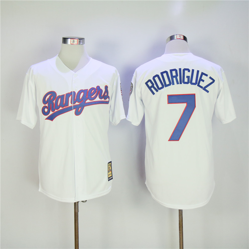 Men Texas Rangers #7 Rodriguez White Throwback MLB Jerseys